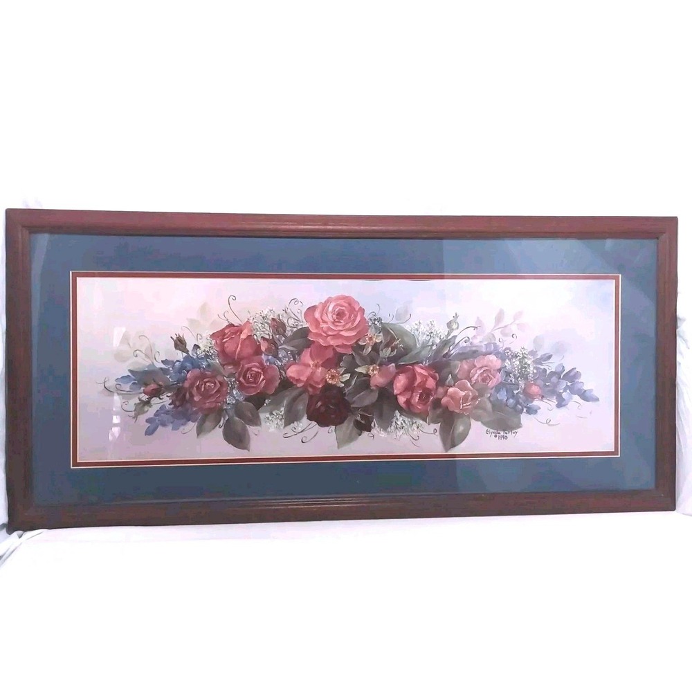 GLYNDA TURLEY Rose Rhapsody Print Matted Framed Picture 1990 29 1/2 x13 1/2"